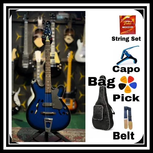 Hovner Carlton Special Quality Rosewood Fretboard Blue Semi Acoustic Guitar