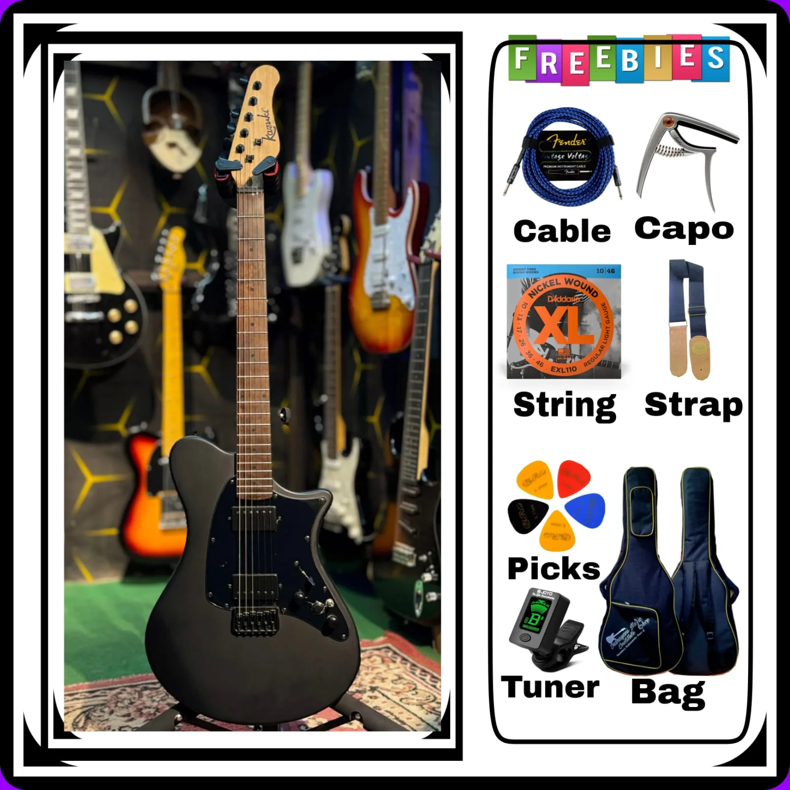 Kazuki Black Concept Series Neocaster TL Electric Guitar Heavy Combo Pack