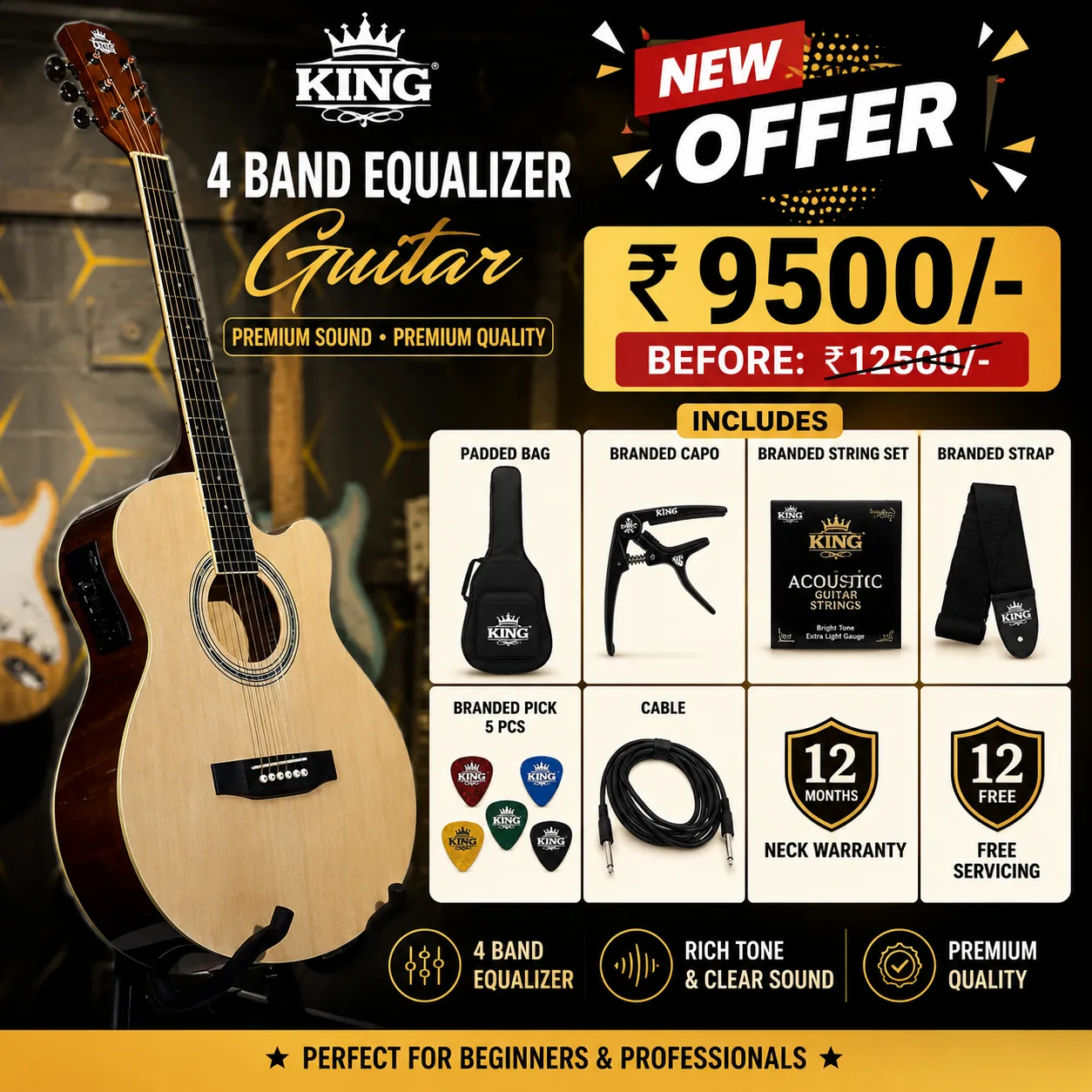 KING 4 Band Equalizer Semi Acoustic Guitar