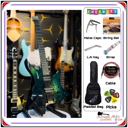 King Headless Electric Guitar With Dual Humbucker Pickup Heavy combo Pack