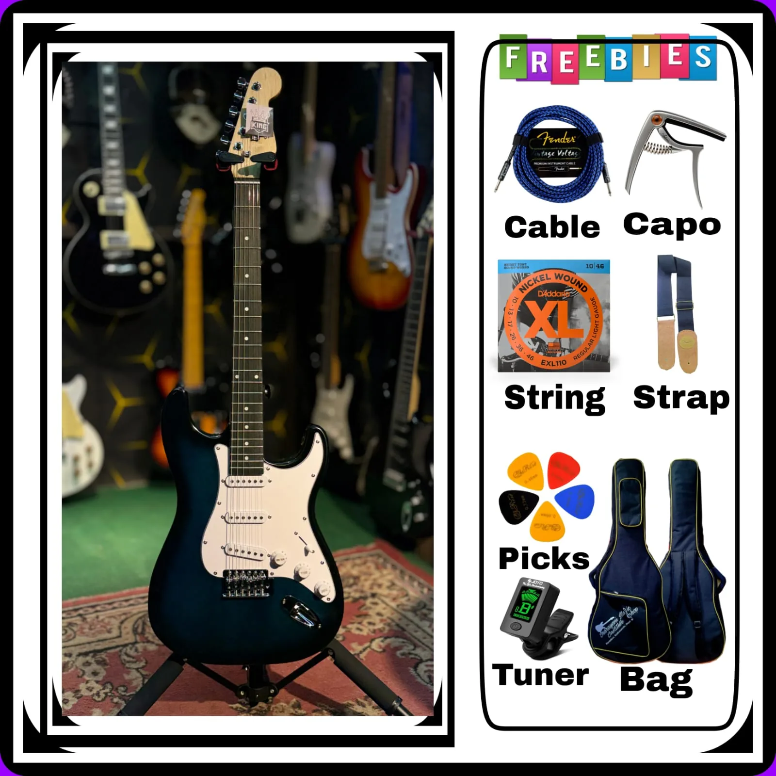 King Stratocaster KG1 Electric Guitar Heavy Combo Pack