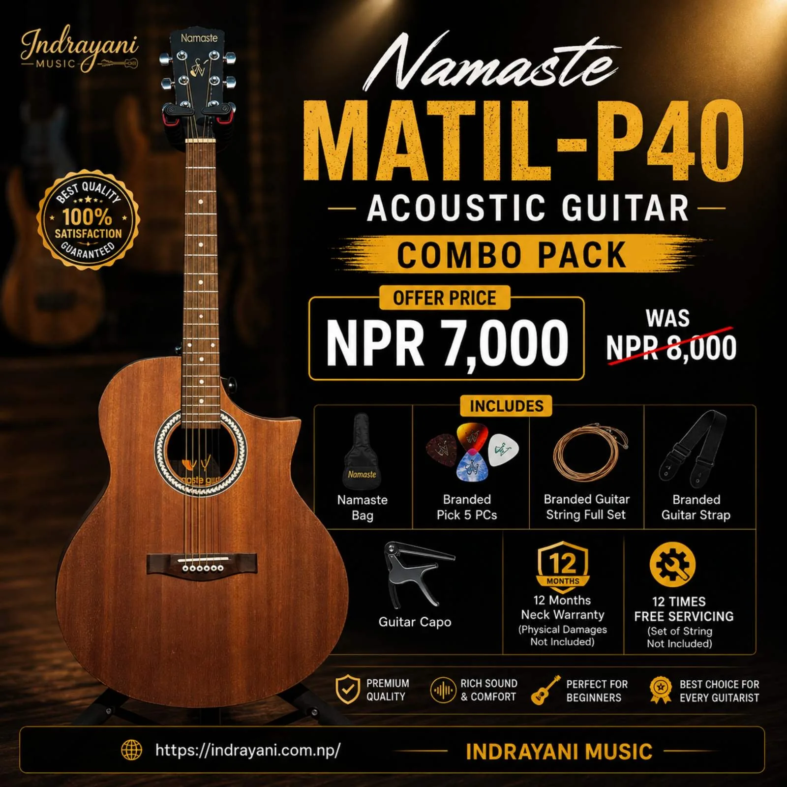 Namaste Matil-P40 Acoustic Guitar Combo Pack