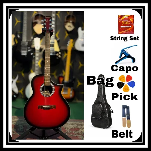 Namaste Simbu P40RD Special Quality Acoustic Guitar (Red Sunburst) With Rosewood Fretboard