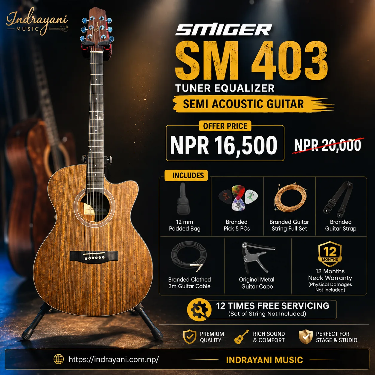 Smiger SM403 Tuner Equalizer Semi Acoustic Guitar