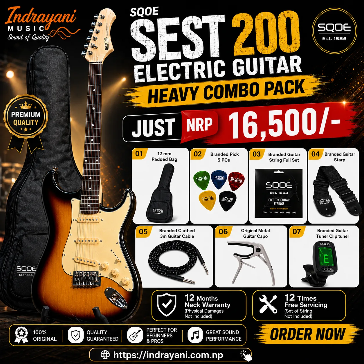 SQOE SEST 200 Electric Guitar Heavy Combo Pack